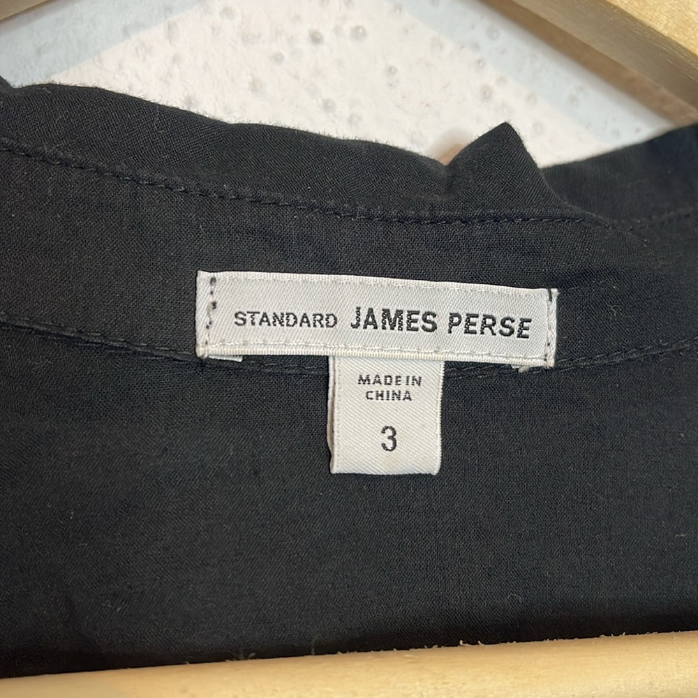 James Perse Contrast Ribbed Pannel Button Down Black Blouse Size 3 - Picture 2 of 7